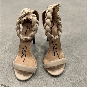 Oscar de la renta Braided Strap Nude Suede High Heel Sandals